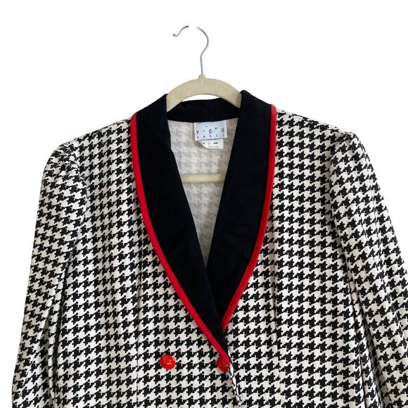 Vintage 80s Black White Houndstooth Double Breasted Bubble Hem Dress Sz Medium - Picture 5 of 16